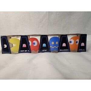 Pac Man 4 Shot Glasses In Box Pacman& Namco Bandi Games Inc Vtg 2.5 In Tall